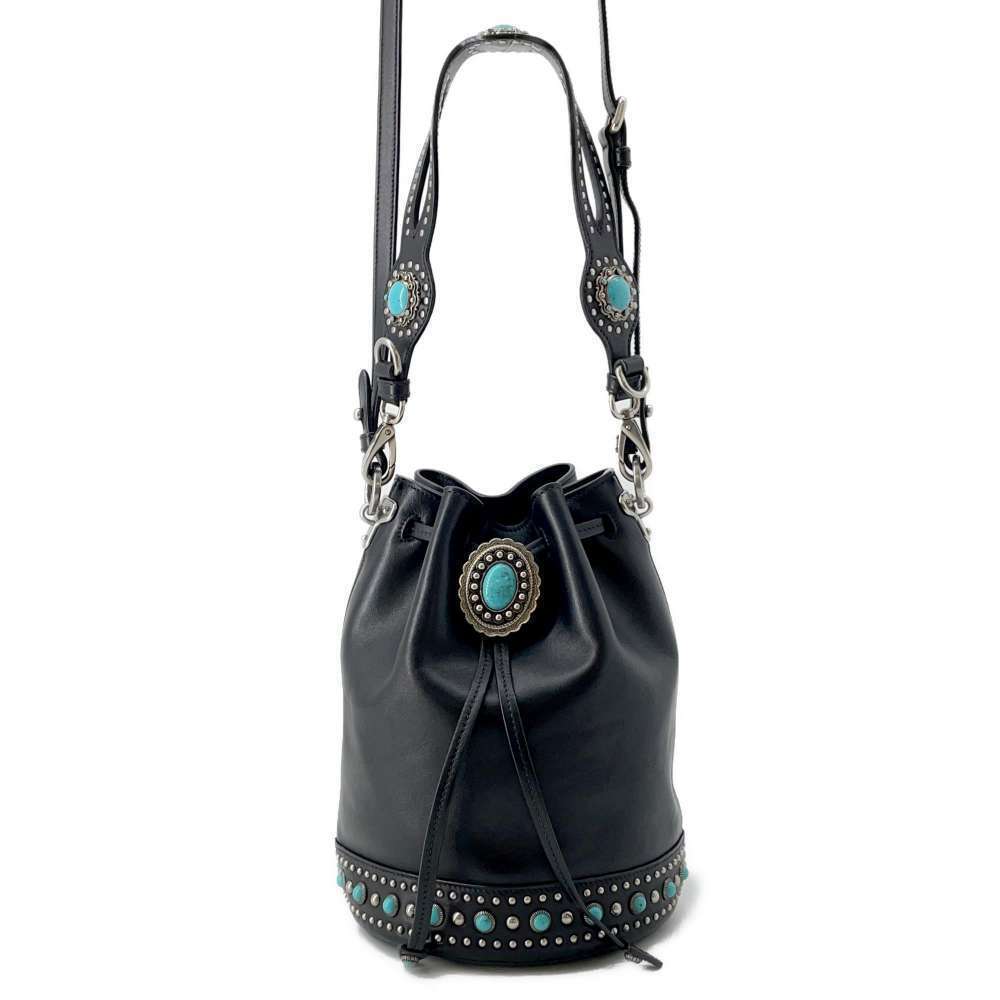 Prada Shoulder Bag Studded Leather Black